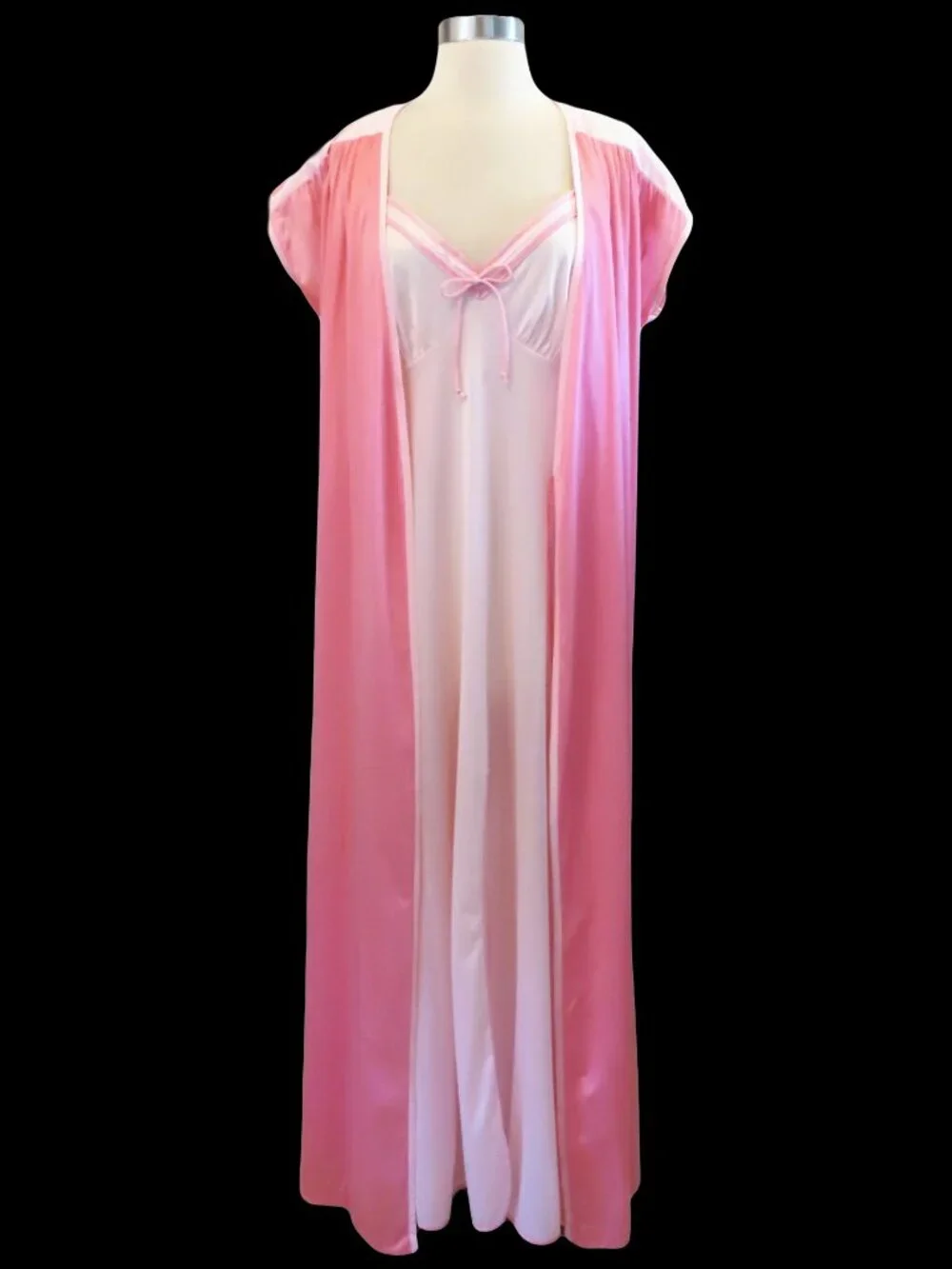 Vintage Pink Peignoir Set M Coquette Sheer Nylon Slip Dress Nightgown Robe